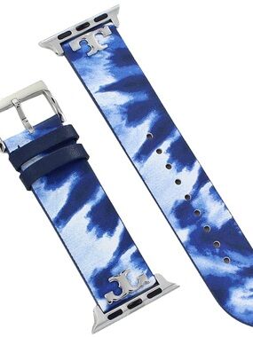Tory Burch Apple Watch Band Blue Tie Dye Leather 38 40 41mm Double T Logo